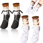 Invalidism 2 Pairs Magnetic Wedding Socks,Hand in Hand Couple Socks,Funny Groom and Bride Socks,Novelty Holding Hands Magnet Socks,Special Wedding Presents for Bride and Groom