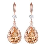 Linawe Rose Gold Yellow Earrings for Women, Imitation Diamond Dangle Drop Chandelier Rhinestone Citrine Cubic Zirconia Crystal Wedding Earrings, Lemon Jewelry Set