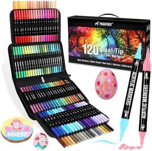 120 Colors Acrylic Paint Markers, Dual Tip Fine and Brush Tips Pens Contain 24 Metallic Color for Stone, Wood, Calligraphy, Canvas, Ceramic, Metal, Glass, Rock Painting, DIY Crafts Art Supplies Kit