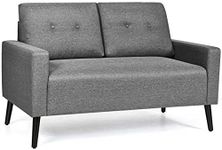 Giantex Modern Loveseat Sofa, 55" Upholstered Sofa Couch w/Soft Cushion, Rubber Wooden Legs, Button Tufted Back, Small Space Configurable Couch for Living Room (Gray)