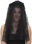 Jacobson Hat Company Women's Day of The Dead Floral Headband with Veil, Black, Adjustable