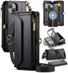 Strapurs for iPhone 14 Plus Detachable Wallet Case Compatible with Magsafe, RFID Blocking 9-Card Holder Zipper Wrist Strap Lanyard PU Leather Magnetic Phone Case for iPhone 14 Plus 6.7", Black