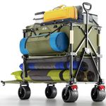 Overmont 400L Foldable Double Decker Wagon - Large Capacity Collapsible Wagon Cart- 52" Extra Long Extender - All-Terrain Big Wheels for Picnic,Transportation,Sports Events, Support Up to 450lbs Green