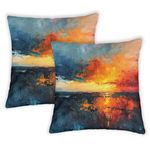Xarleslyna Oil Painting Sunset Set of 2 Throw Pillow Covers Home Decoration, Invisible Zipper, Abstract Aesthetic Art Novelty Pattern Brushed Pillow Cases for Couch (18x18) 2PCS