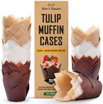 Tulip Cupcake Cases, 150 Pcs – White, Beige and Brown, Disposable Muffin Liners for Baking – Paper Wrappers for Home, Wedding, Events, Kids' Parties – Easy to Remove by Baker's Signature