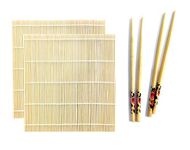 Definite Natural Bamboo Sushi Mat & Bamboo Sushi Chopsticks Set (Pack of 2 Sushi Mat &2 Pair Chopsticks)