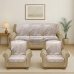 Cloth Fusion Italian Velvet Sofa Cover 5 Seater Set, Perfect Floral Embossed Sofa Cover 3 Seater and 2 Seater for Living Room (3+1+1, Rose Beige)