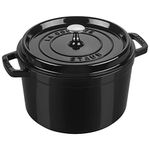 STAUB Cast Iron Dutch Oven 4.8L Round Cocotte with Lid- Black, All Cooktops, Heat Preserving, Perfect for Cooking and Serving, Made in France