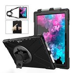 Rantice Case for Microsoft Surface Pro 7 Plus/Pro 7/Pro 6/Pro 5/Pro 4/Pro LTE, Heavy Duty Rugged Shockproof Drop Protection Case with 360 Stand, Pen Holder, Hand Strap & Shoulder Strap（Black）