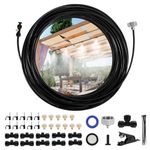 Misting Cooling System Kit, 50FT Misting Line + 10 Brass Mist Nozzles + Brass Adapter(3/4") Outdoor Mister for Porch Patio Garden Greenhouse Trampoline Waterpark