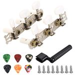 LOPOTIN 2Pcs Classical Guitar Tuning Pegs Keys Tuners Acoustic Guitar Machine Heads Tuner Silver Pearled Fingerboard Guitar Tuning Mechanical Accessory with Guitar String Winder 6Pcs Guitar Picks