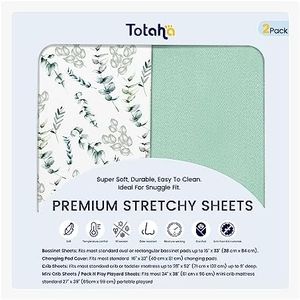 TotAha Botanical Pack and Play Sheets Fitted, Compatible with Graco Pack N Play Playard Crib, Babyletto, Dream on Me, Baby Trend, and Other Playpen Mattress, Premium Soft Mini Crib Sheets, 2 Pack