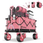 Sekey 200L Folding Festival Trolley with All-Terrain Extra Wide Wheels&Brake, Heavy-Duty Cart Loadable up to 150KG, Patented Four-Directional Foldable Design, Wagon for Beach Camping Garden, Blackpink