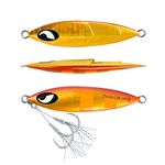 OCEAN CAT 1 PC Slow Fall Pitch Fishing Lures Sinking Lead Metal Flat Jigs Jigging Baits with Hook for Saltwater Fishing (200g, Red&Gold)