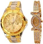 Acnos Analog Multi-Colour Dial Couple Watch - Silver Gold in Gold+aks