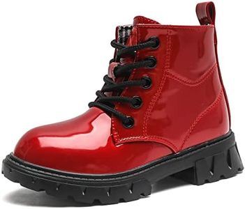 DADAWEN Boys Girls Glitter Ankle Boots Kids Lace Up Waterproof Combat Shoes With Side Zipper for Toddler/Little Kid/Big Kid Red US Size 3 M Little Kid