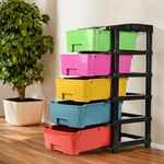 Kuber Industries 5-Tier Multipurpose Plastic Drawers Storage Organizer | Cabinets/Storage Rack for Kitchen | Space-Saving Kids Toy & Bedroom Shelf for Home/Office | Multicolor