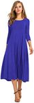 HOTOUCH Women Casual Pleated Dress 3/4 Sleeve Solid Party Dress Long Midi Dress (Royal Blue S)