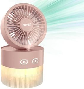COSTAR Portable Table Fan with Mist Humidify, USB Rechargeable Fan w/Night Light, Brushless 3 Speeds Personal Mini Fan, 180° Rotate Evaporative Air Cooler 350ml Water Tank