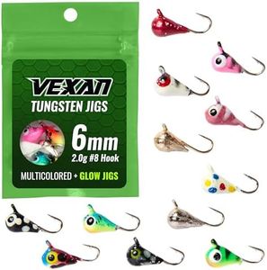 Vexan Ice Fishing Glow & Multi-Color Tungsten Jigs 12PK Perch, Walleye, Panfish (6 mm, 2.0g, #8 Hook)
