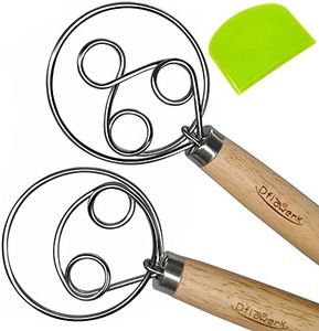 DflowerK Fouet à pâte danois mélangeur manuel et grattoir à pâte en acier inoxydable - Fouet à pâte hollandaise - Outils de cuisine pour pain, biscuits, souffff, pâtisserie, pizza