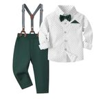 Volunboy Toddler Boys Gentleman Gentleman Wedding Outfits Suspenders Bowtie Pants Set Formal Ring Bearer Suits (Deep Green, 3-4T)