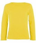 LUXFAB Kids Girls Boys New Plain Long Sleeve Basic Stretch Round Neck T-Shirt School Tee Top Size 2-13 Years Yellow