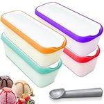 4 Pack Ice Cream Containers with Metal Scoop, Reusable Long Insulated Ice Cream Tubs, Frozen Yogurt Parfait Dessert Food Storage Container for Christmas, Kids Birthday, Buffet Party -1.5 Quart