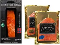 New York's Delicacy Gourmet Smoked Salmon Variety Gift Combo [2 x 4 Oz. most awarded pre-sliced salmon nova + 1 x 4 Oz. Gourmet Hot Smoked Salmon Fillet]