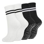 PROBEROS® 2 Pair Yoga Socks for Women, Cotton Anti Skid Pilates Crew Socks with Silicone Grip for Yoga/Pilates/Dance/Ballet, Anti Odor Breathable Socks for Workout/Home, Black & White