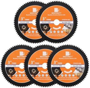 HSS Circular Saw Blade 3inch - BRSCHNITT 5pcs 72T 10mm Bore Cutting Discs for Wood, Copper, Aluminum, Plastic and Soft Metal
