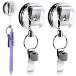 ASTER 2 Pcs Retractable Pull Pen Pencil Holder, 27.5'' Heavy Duty Universal Retractable Pen Holder for Lanyard, Badge Reel Pen Clip with Belt Clip Key Ring for Carpenters Mechanics Nurses Architects