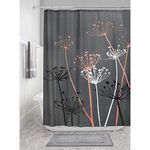 iDesign Thistle Fabric Shower Curtain, 72 x 72-Inch, Gray/Coral
