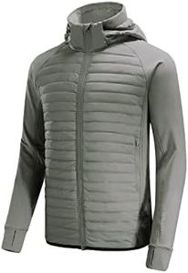 BALEAF Men's Running Jacket Lightweight Thumble Hole Warm Up Puffer Jacket Hybrid Thermal Coat Insulated Hiking Golf Olive XXL