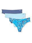 Under Armour Women's 3-Pack Pure Stretch No Show Thong Underwear, All-Day Comfort & Ultra-Soft Fit, Opal Blue, Large