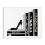 The Stupell Home Décor Collection High Fashion Black Book Shelf with Stilettos Heel Stretched Canvas Wall Art, Multi-Color