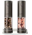 ThermoMaven Electric Salt and Pepper Grinder Set, 110ml Larger Rechargeable Automatic Salt and Pepper Mill Grinder with 6 Adjustable Coarseness, Electric Salt and Pepper Shakers, LED, Gun Grey