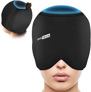 Comfitech Cold Ice Gel Head Wrap with Top Coverage Relief Hat for Cranial Cold Cap for Tension, Cold Therapy Hat (Medium Black)