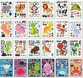 Simpeak 24 Sheets Make a Face Stickers for Kids, Make Your Own DIY Sticker for Boys and Girls, School Teacher Stickers, Make-a-Face Stickers, Game Reward Sticker Party Favors (Animal-48P)
