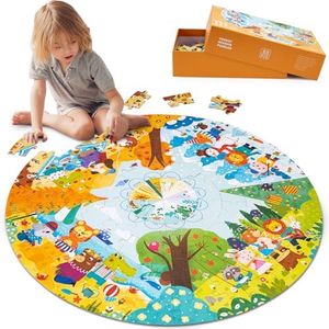 Funsland Puzzle Enfant 3 Ans, 88 Pièces Puzzle des Animaux des Quatre Saisons, Montessori Jouet Puzzle en Carton Éducatif, Classiques Puzzle Cadeau pour Garçons Filles de 4 5 6 7 8 9 Ans