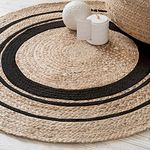 Bucket fly Jute Natural Reversible Rugs Round Braided Floor Carpet for Living Room, Door mat, Bedroom, Dining, Office (90 cm Round)