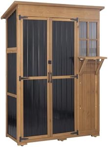 Ketive Outdoor Storage Cabinet, Large Wood & Metal Garden Shed with Foldable Table, Weather-Resistant Asphalt Roof, Lockable Doors & Adjustable Feet for Patio, Backyard, or Garage (47"L x 20"W x 70"H)