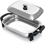 Maxam 16-Inch Electric Skillet - Rectangular Stainless Steel Pan with Handles and Lid Cover