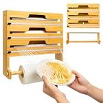 Navaris 4 in 1 Plastic Wrap Dispenser with Cutter - Space Saving Kitchen Roll Storage Foil Organizer for Drawer - Bamboo Kitchen Wrap Paper Roll Baking Paper and Aluminum Holder