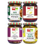 Add me 4 in 1 Rajasthani pickle combo, Dry Mango Pickles 500g aam ka achar, Mixed Pickles 500 g mix, Lemon Pickle sweet and sour 600 g, Green Chili Pickle 500g mirch ka achar. 2.1 kg