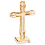 YWHL Champagne Crystal Standing Cross Figurine, Religious Gifts for Women Men, Handmade Glass Holy Easter Cross Collectible Figurines Decoration, Christian Cross for Home Office Decor