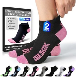 SB SOX Low Cut Athletic Socks – Compression Ankle Socks for Men & Women – 2 Pairs (US, Alpha, X-Large, Regular, Regular, Black/Pink)