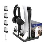 TOPEV PS5 Storage Stand and Cooling Station with Earphone stand, PS5 Controller Charging Station with 4000RPN PS5 Cooling Fan and 15 Game Slots PS5 Accessories, Multiple Output Ports Easy to Install