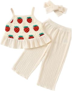 Voonlie Toddler Baby Girl Summer Clothes Outfits Crocheted Ruffle Camisole Pants Kids Clothing Set