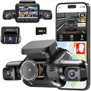 4K 360 Dash Cam Front and Rear Iinside, Dash Camera for Car 4K+1080P*2 Inside, 4 Channel Car Camera 3K+1080P*3, Dashcam 5GHz WiFi GPS Voice Control, 64GB Card, Night Vision(V8Plus)